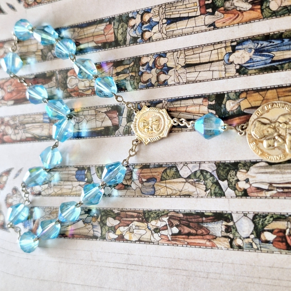 Rosary - Mini Rosary 3 Decads With Blue Glass Crystal Beads - Picture 8 of 8